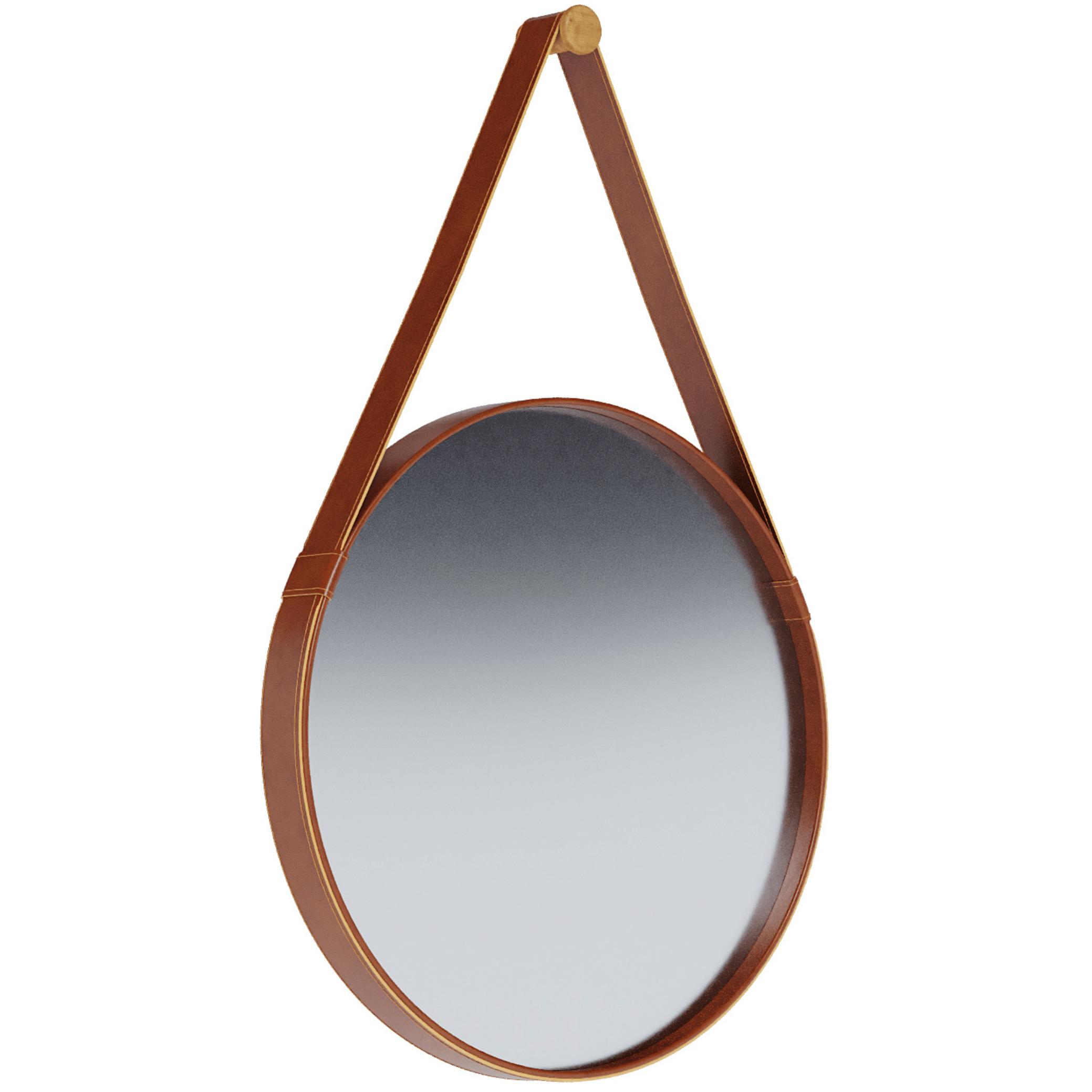 Espelho Redondo Aqua Imcal 60cm com Alça Couro Marrom