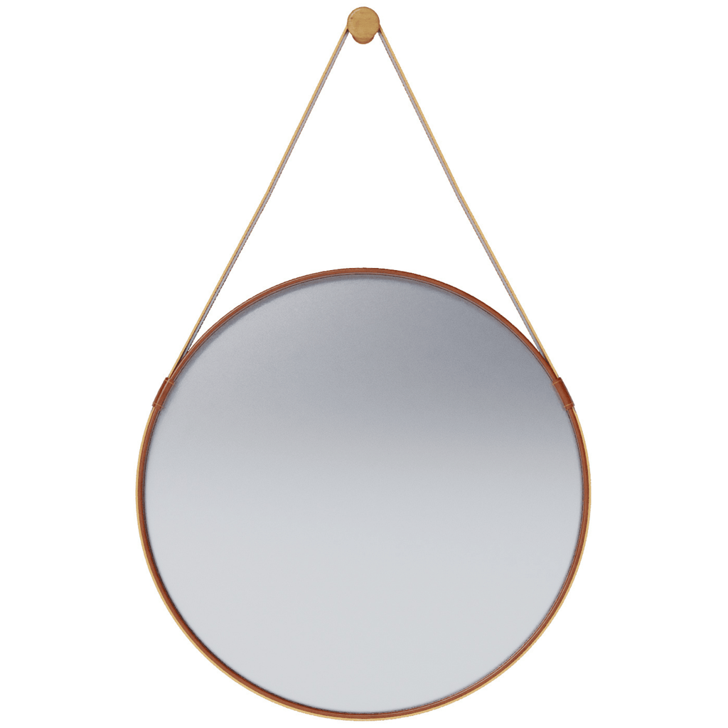 Espelho Redondo Aqua Imcal 60cm com Alça Couro Marrom