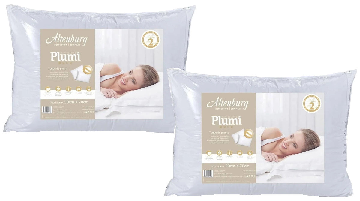 Kit com 2 Altenburg Travesseiros Plumi Gold 50x70cm Branco