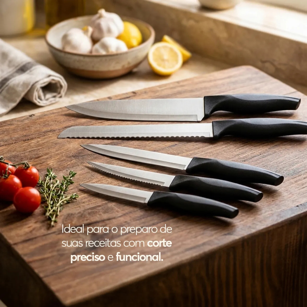 Jogo de Facas Sortidas 6 Peças Brinox Cross Aço Inox