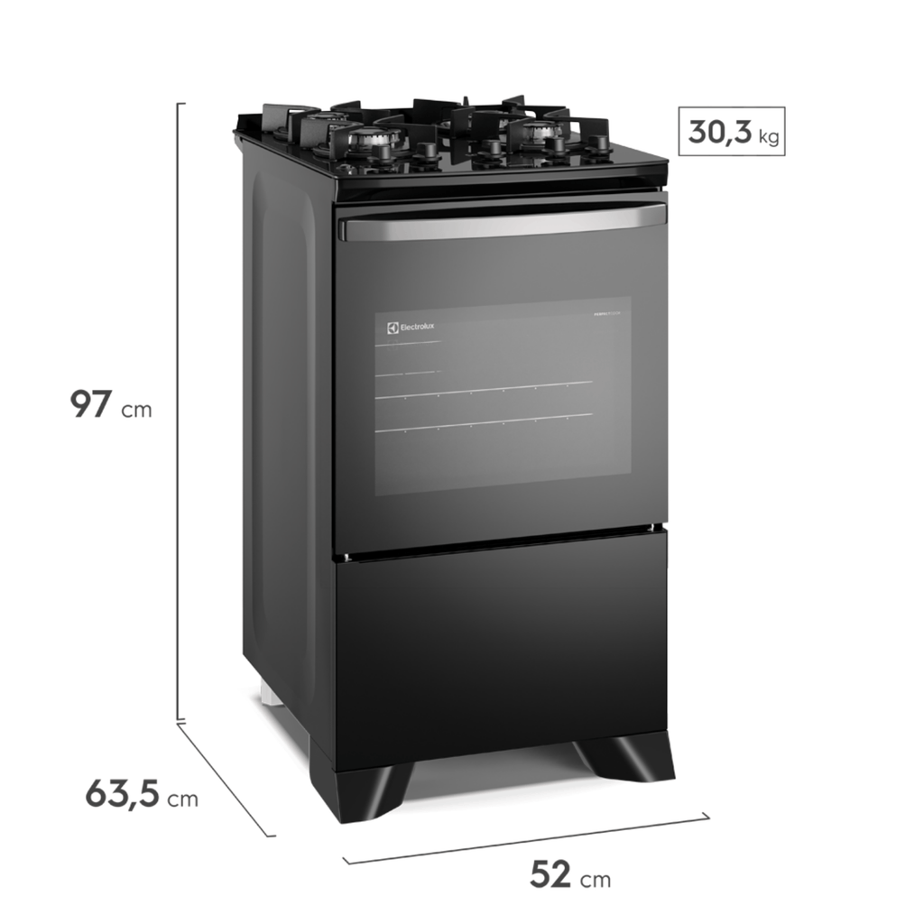 Fogão 4 Bocas Electrolux Efficient FE4GB Piso Mesa Vidro Tripla Chama PerfectCook Preto Bivolt