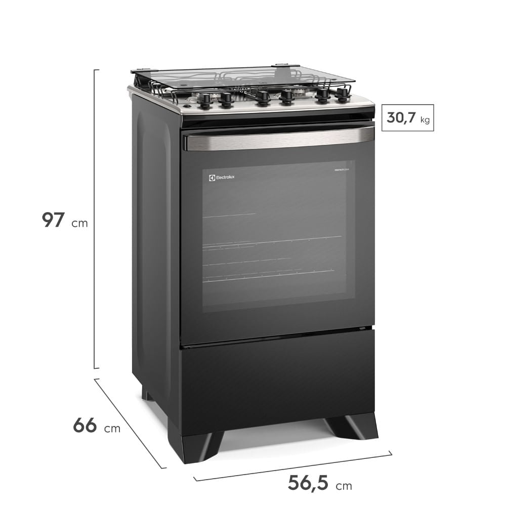 Fogão 4 Bocas Electrolux Experience FE4TP com Mesa Inox Timer e VaporBake Preto Bivolt