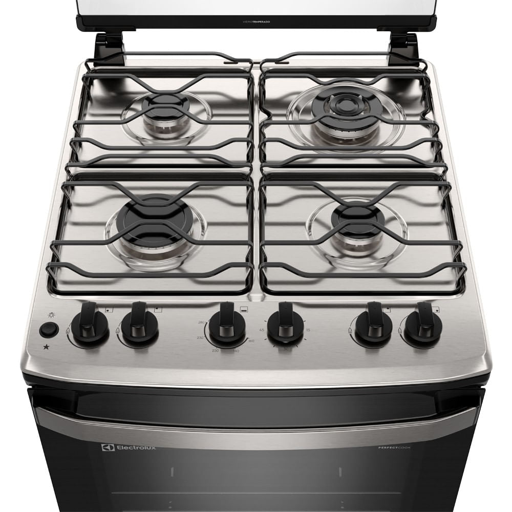 Fogão 4 Bocas Electrolux Experience FE4TP com Mesa Inox Timer e VaporBake Preto Bivolt