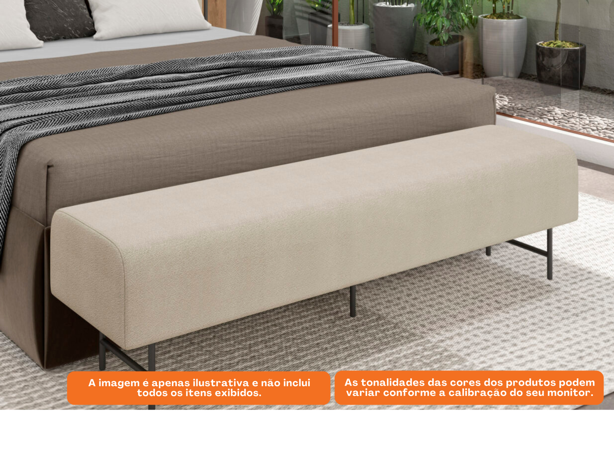 Puff Recamier Dubai Perfan 160cm Pé de Ferro Linho Bege