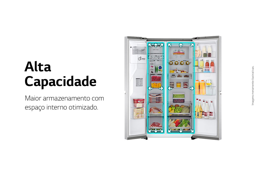 Refrigerador LG 611L Side By Side UVnano ThinQ AI Inverter Aço Escovado 220V