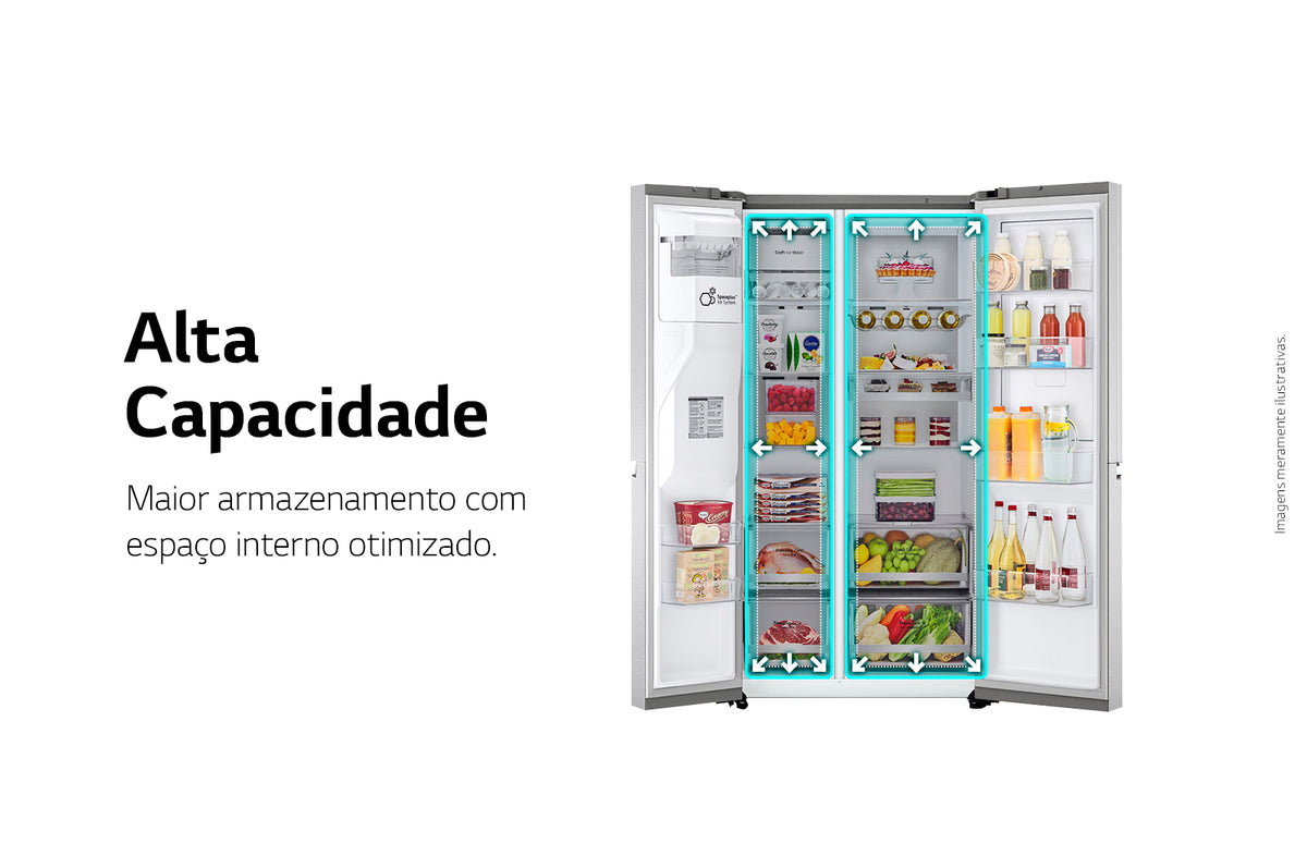 Refrigerador LG 611L Side By Side UVnano ThinQ AI Inverter Aço Escovado 220V