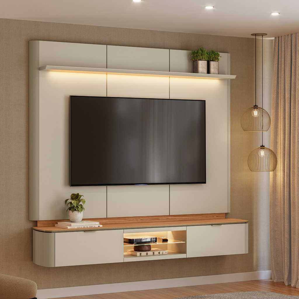 Home Painel Suspenso Ferrara Linea 180cm com Led Canela e Off White