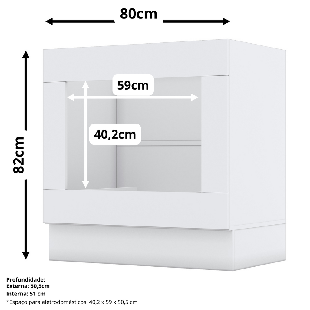 Balcão Nicho de Cozinha Americana Henn 100% MDF 80cm Branco HP