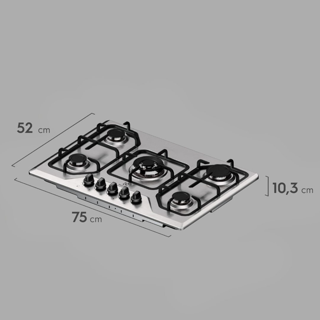 Cooktop à Gás Electrolux 5 Bocas KE5XC Multi Chama Mesa Inox Bivolt