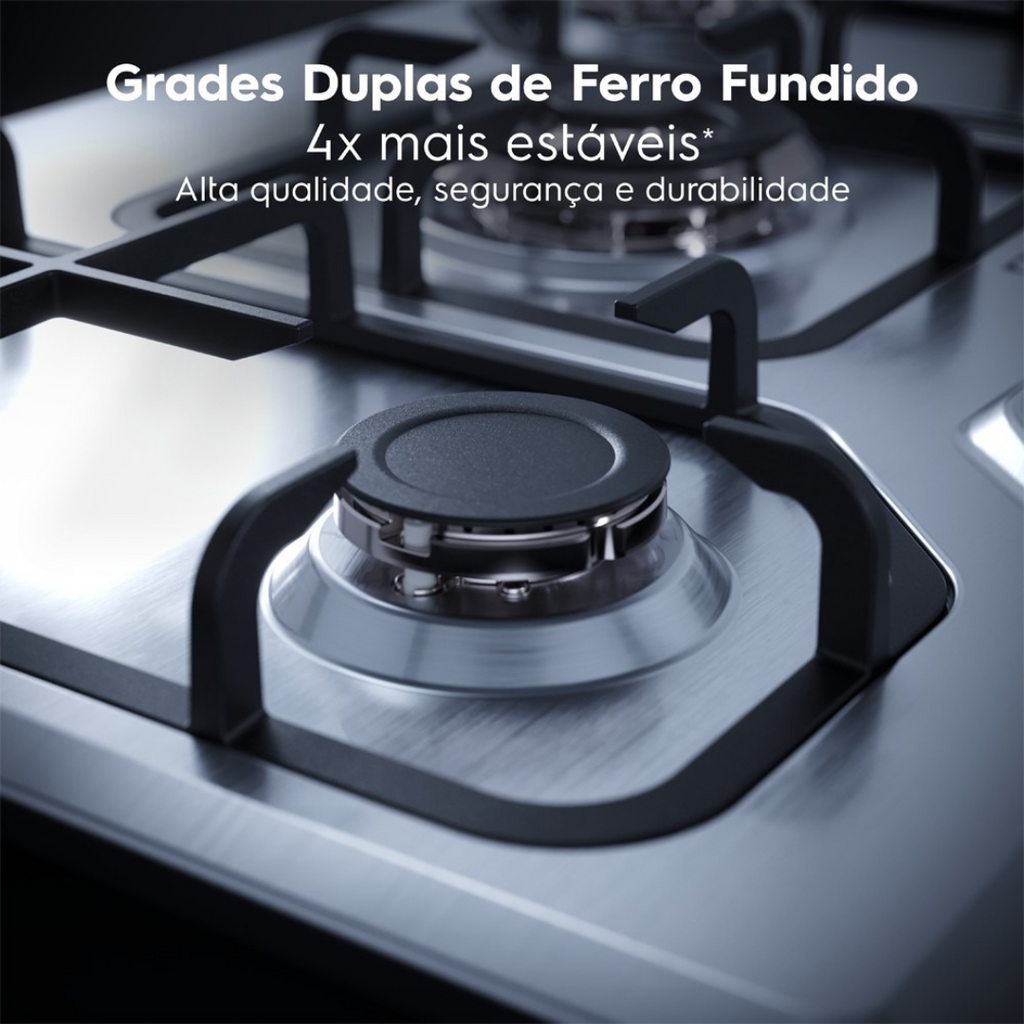 Cooktop à Gás Electrolux 5 Bocas KE5XC Multi Chama Mesa Inox Bivolt