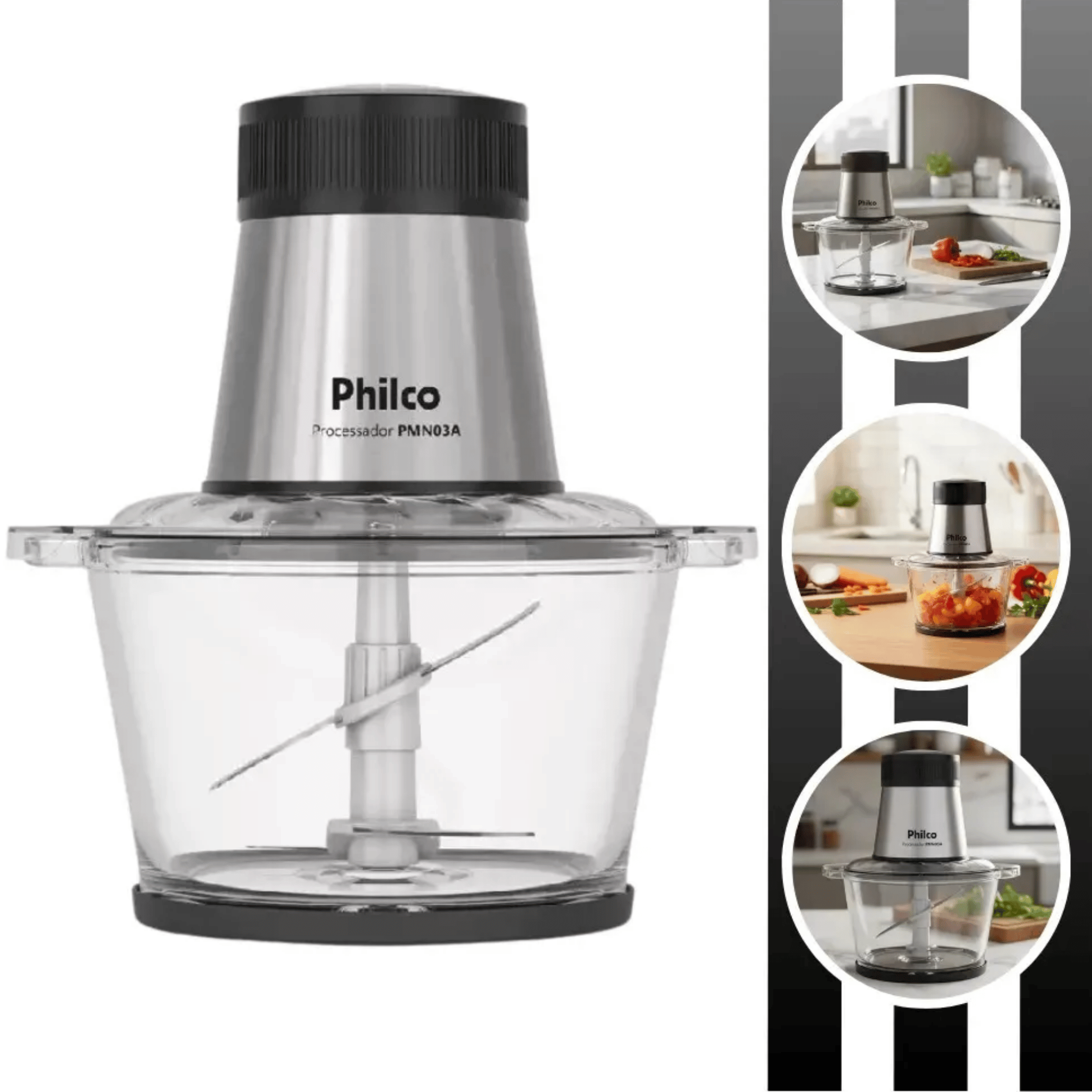 Processador de Alimentos Philco PMN03A 350W Jarra em Vidro Preto 220V