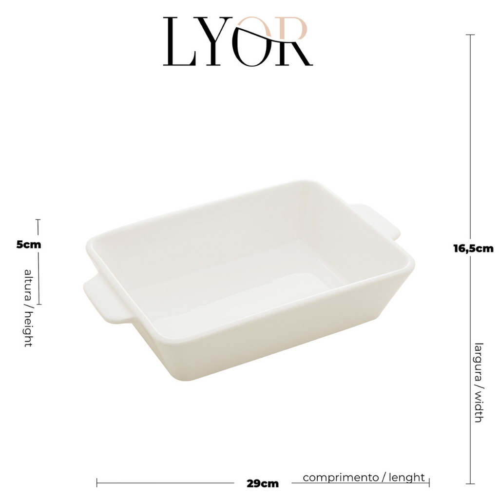 Refratário de Porcelana Coliseu com Alça 29cm Branco