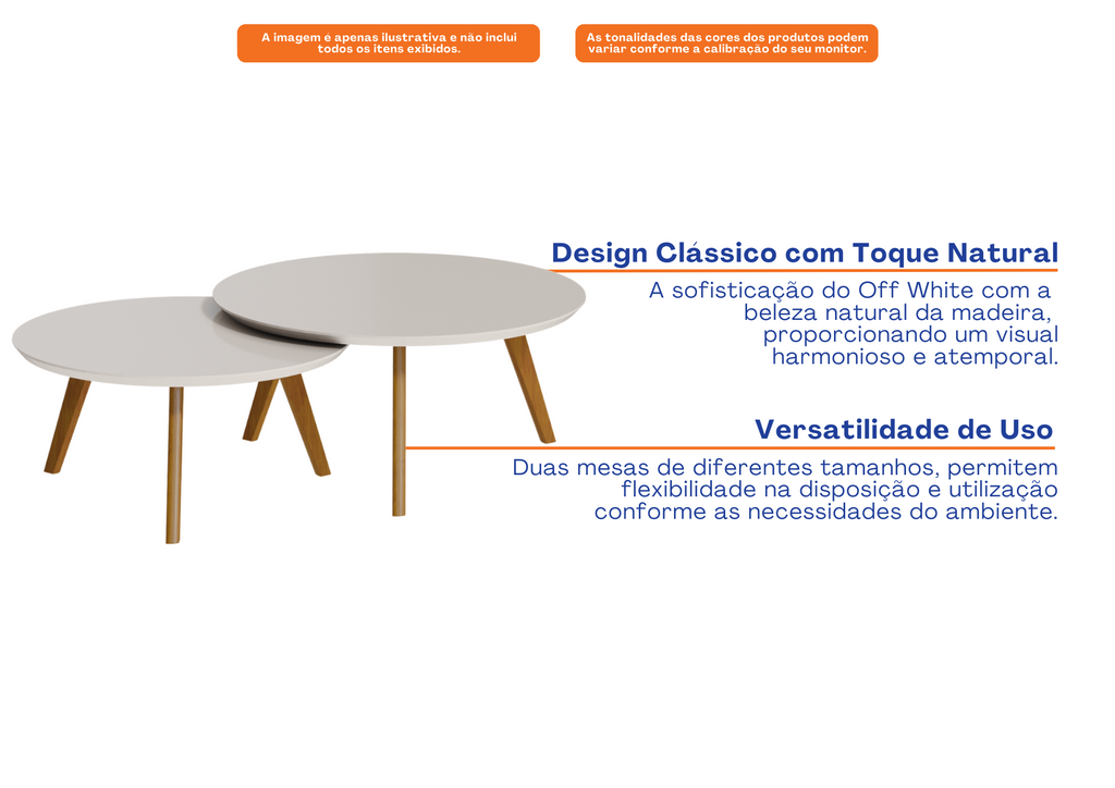 Conjunto de 2 Mesas de Centro Classic Imcal Off White