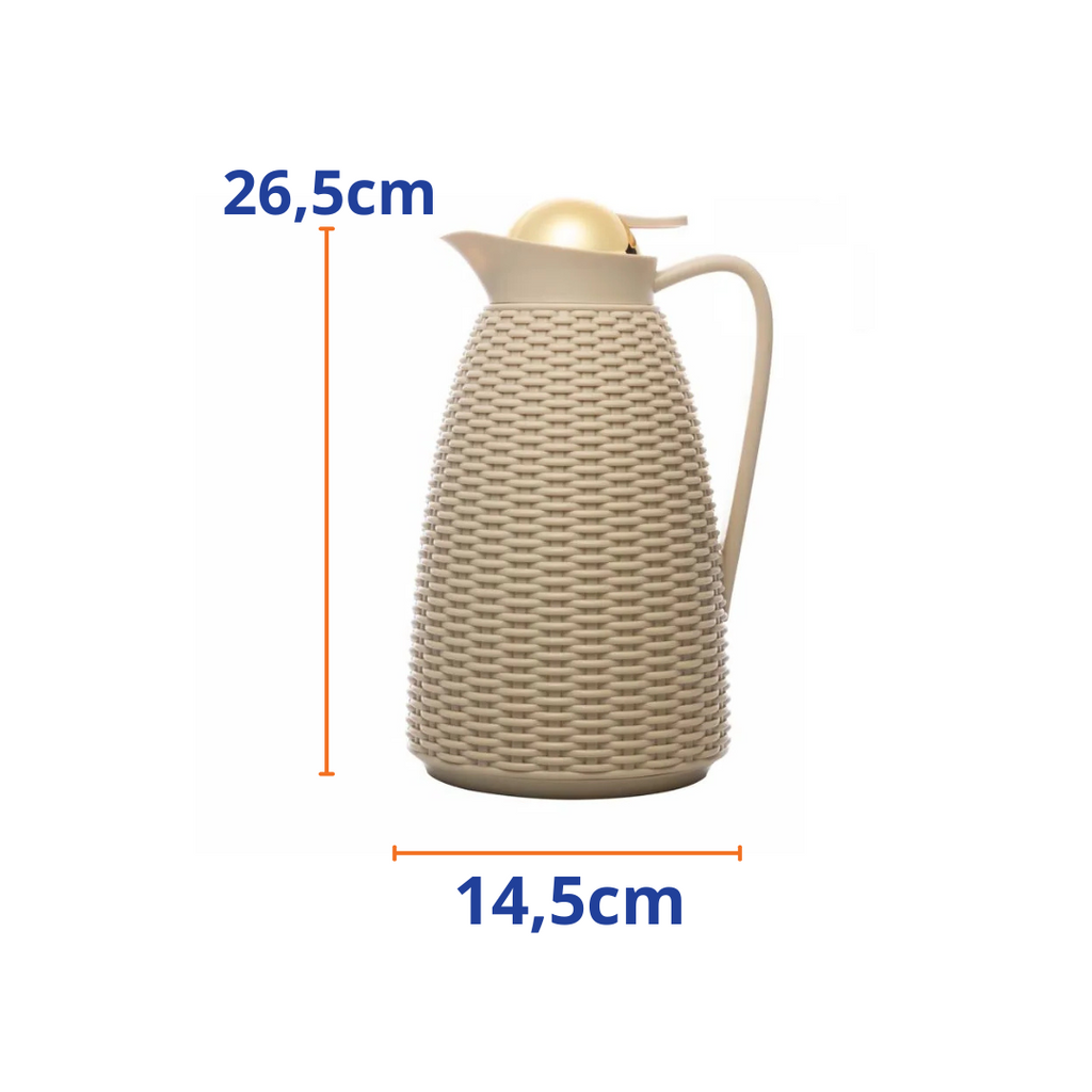Garrafa Térmica Rojemac  New Rattan  com Tampa Dourada  1L Bege