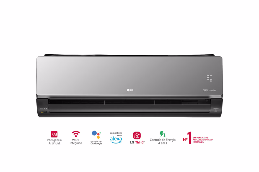 Ar-Condicionado Split LG Dual Inverter Voice Artcool +AI 12000 BTUs Quente e Frio Cinza Espelhado 220V