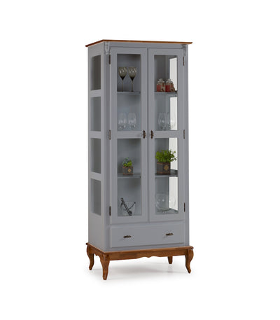 Cristaleira Rústica Linz 90cm 2 Portas e 1 Gaveta Cinza e Imbuia