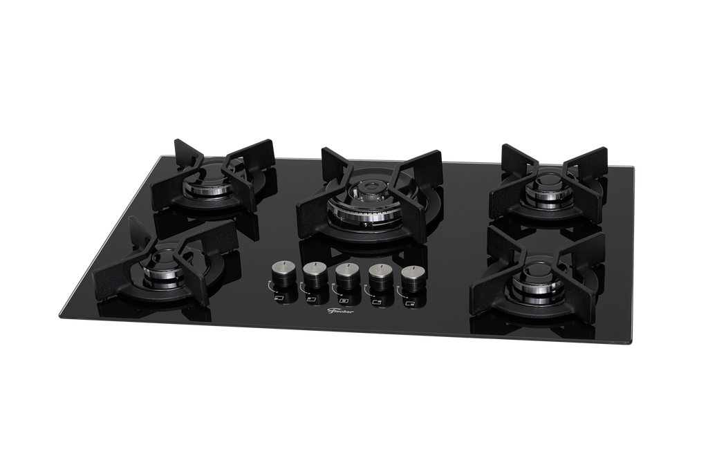 Cooktop à Gás Fischer 5 Bocas Infinity 26298-57077 Tripla Chama Grades em Ferro Fundido Vidro Preto Bivolt