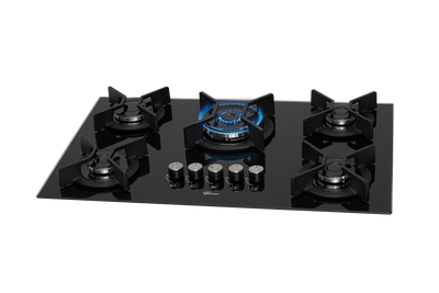 Cooktop à Gás Fischer 5 Bocas Infinity 26298-57077 Tripla Chama Grades em Ferro Fundido Vidro Preto Bivolt