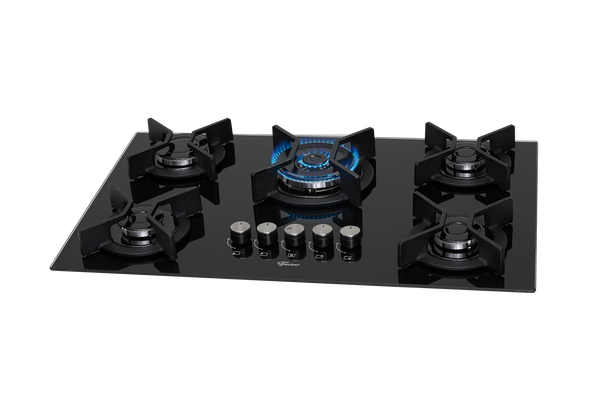 Cooktop à Gás Fischer 5 Bocas Infinity 26298-57077 Tripla Chama Grades em Ferro Fundido Vidro Preto Bivolt