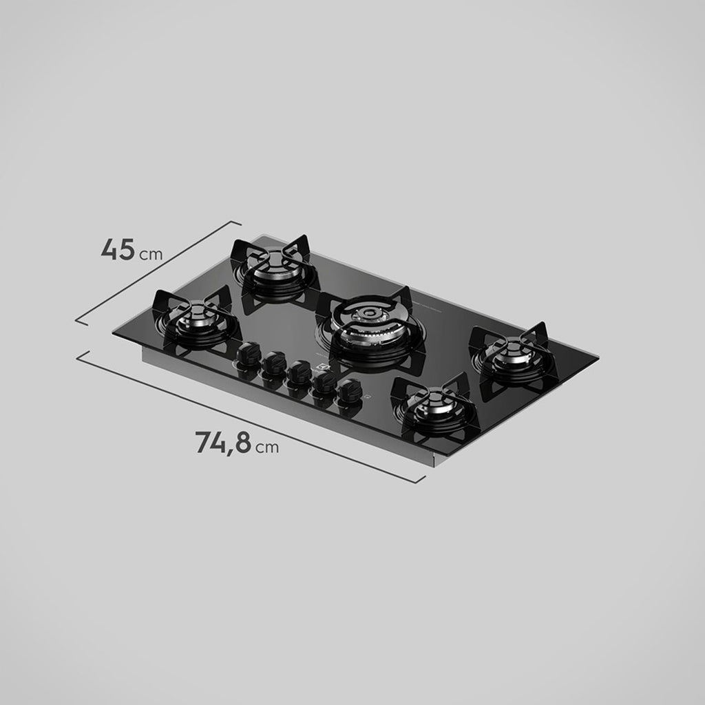 Cooktop à Gás Electrolux 5 Bocas Tripla Chama KE5TP Vidro Preto Bivolt