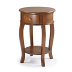Mesa de Apoio Rústica Redonda Linz 49cm 1035 1 Gaveta 1 Prateleira 100% Madeira Maciça