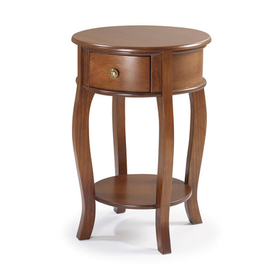 Mesa de Apoio Rústica Redonda Linz 49cm 1035 1 Gaveta 1 Prateleira 100% Madeira Maciça