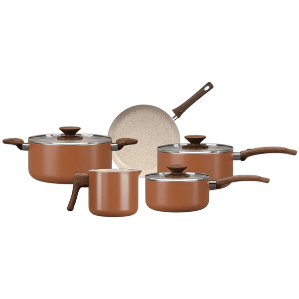 Jogo de Panelas Ceramic Life Brinox Antiaderente Primea Cappuccino