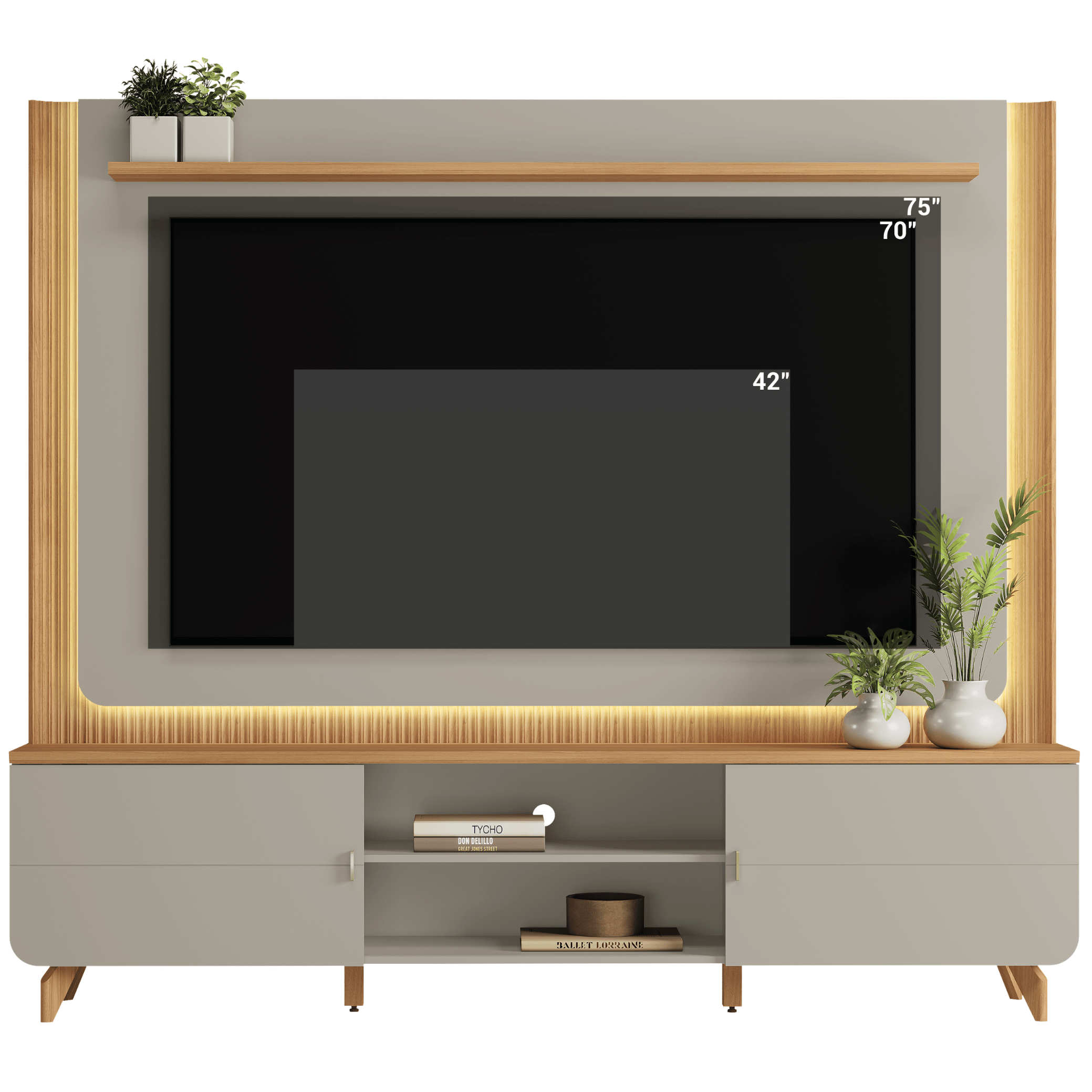 Home Milano 218cm Linea com Led Canela e Gris Fosco