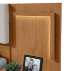 Cabeceira Calitan Queen Lopas 158cm com Mesas Laterais e Led Amêndoa e Off White