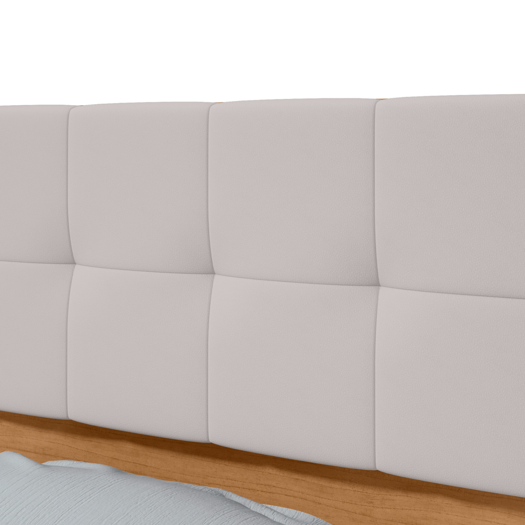 Cabeceira Calitan Queen Lopas 158cm com Mesas Laterais e Led Amêndoa e Off White