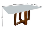 Mesa Retangular Manu Menegaz 180x100cm Canto Moeda Noce Tampo de Vidro Off White