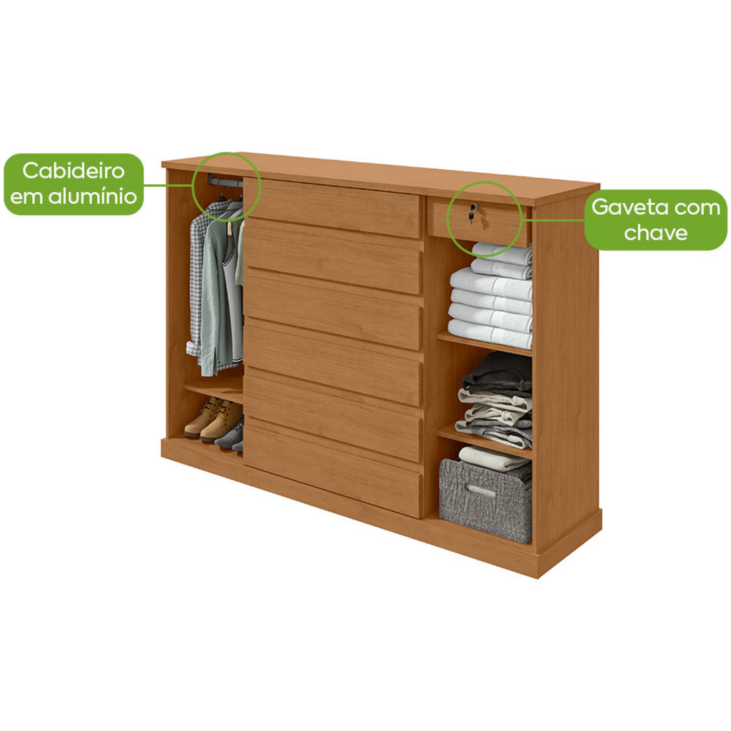 Cômoda Vedra 173cm Lopas 7 Gavetas 2 Portas Amêndoa Clean