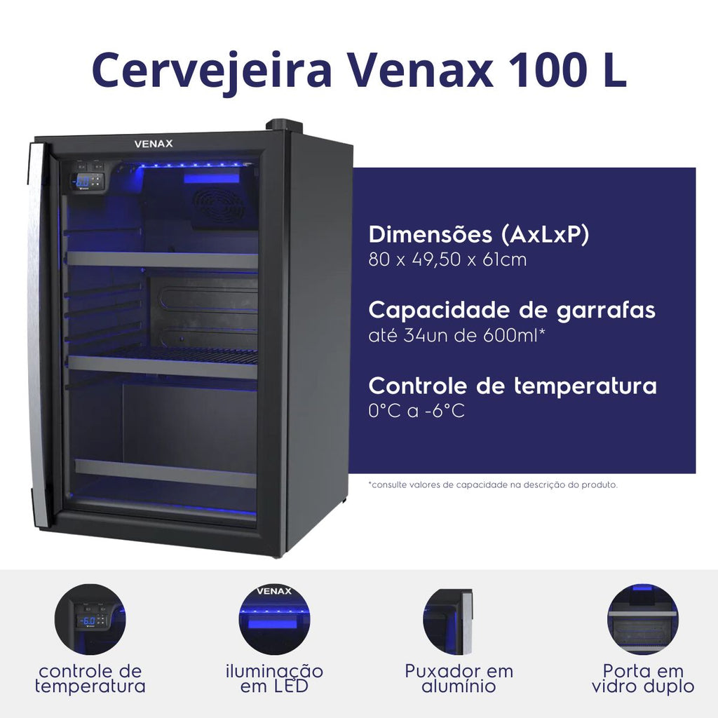 Cervejeira Venax 100L Blue Ligth 12197 Preto Fosco 220V