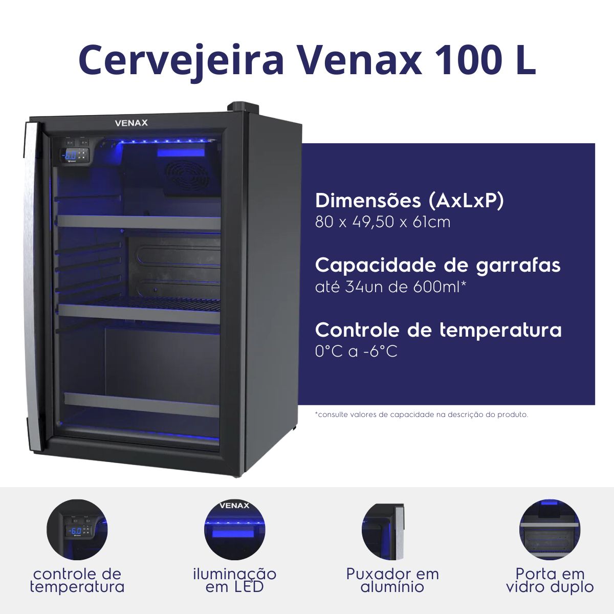 Cervejeira Venax 100L Blue Ligth 12197 Preto Fosco 220V
