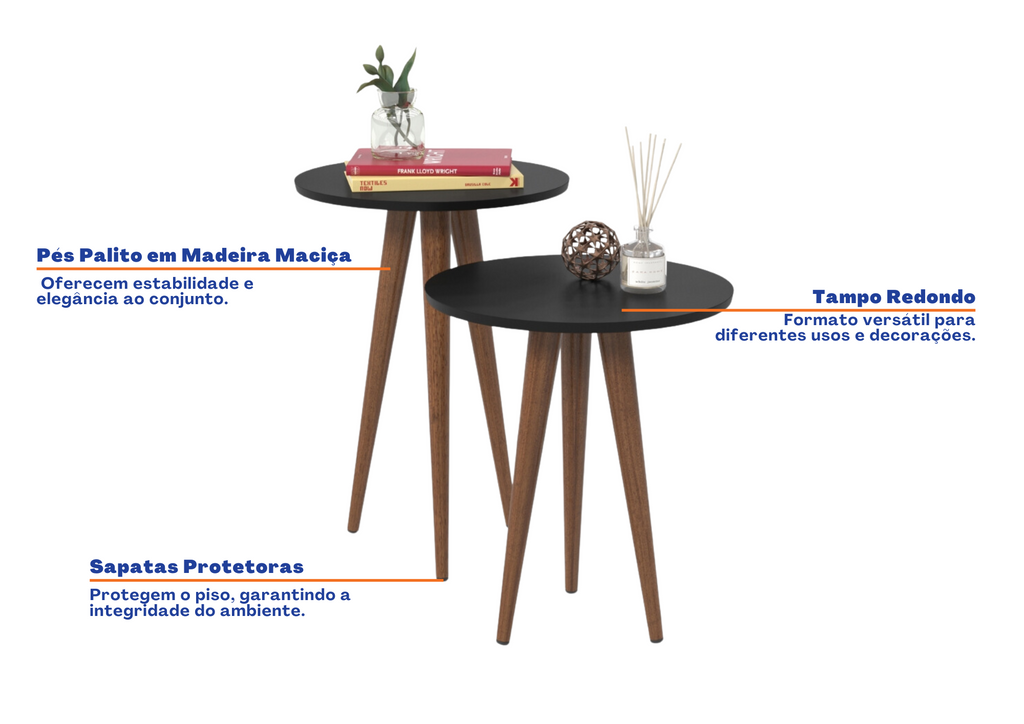 Conjunto de 2 Mesas Laterais Slim Patrimar Preto