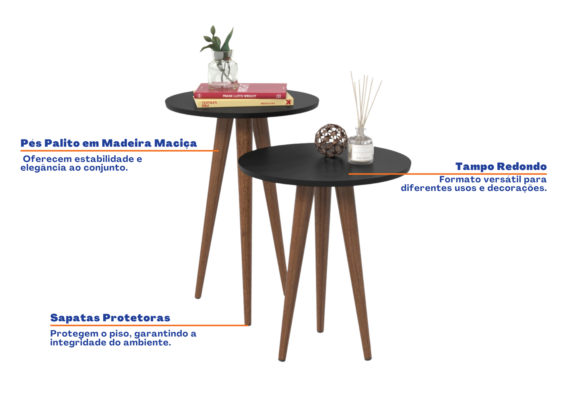 Conjunto de 2 Mesas Laterais Slim Patrimar Preto