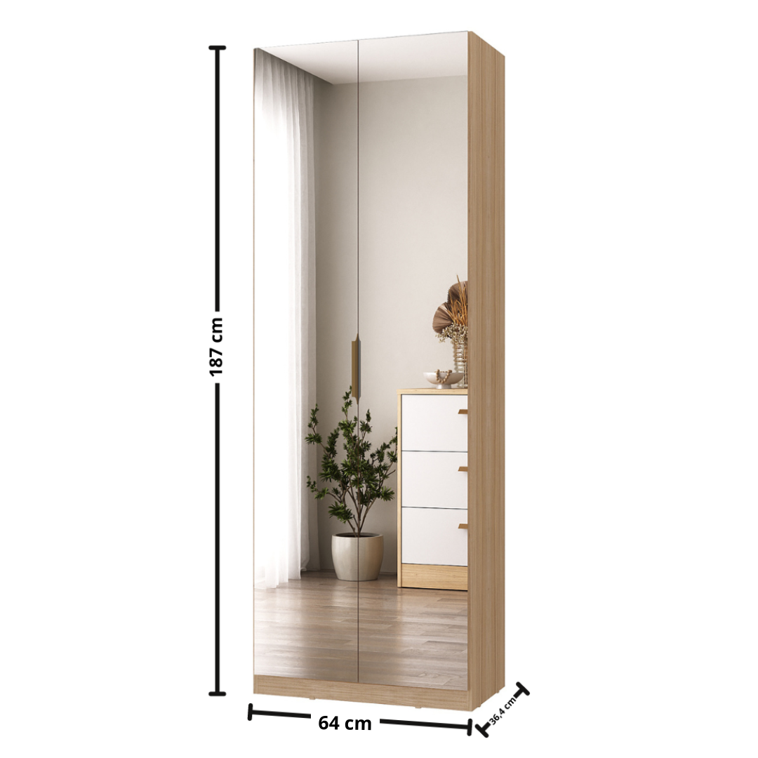 Sapateira Sublime Mambel 64x187 com 2 Portas de Espelho Olmo