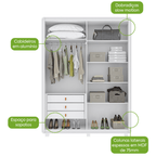 Roupeiro Loop Lopas 184cm 100% MDF 4 Portas com Pés Branco