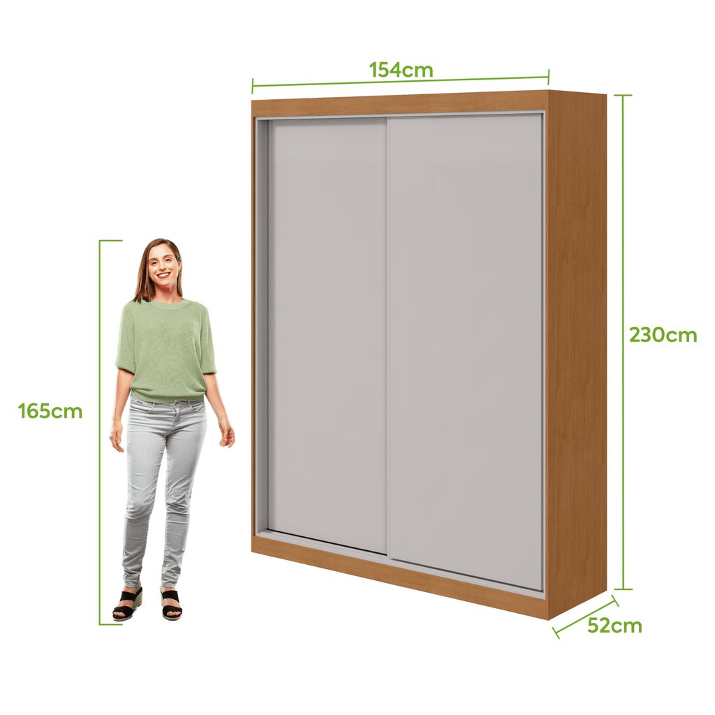 Roupeiro Quadrix Lopas154cm 2 Portas Correr 100% MDF com Pés Flex Amêndoa e Off White
