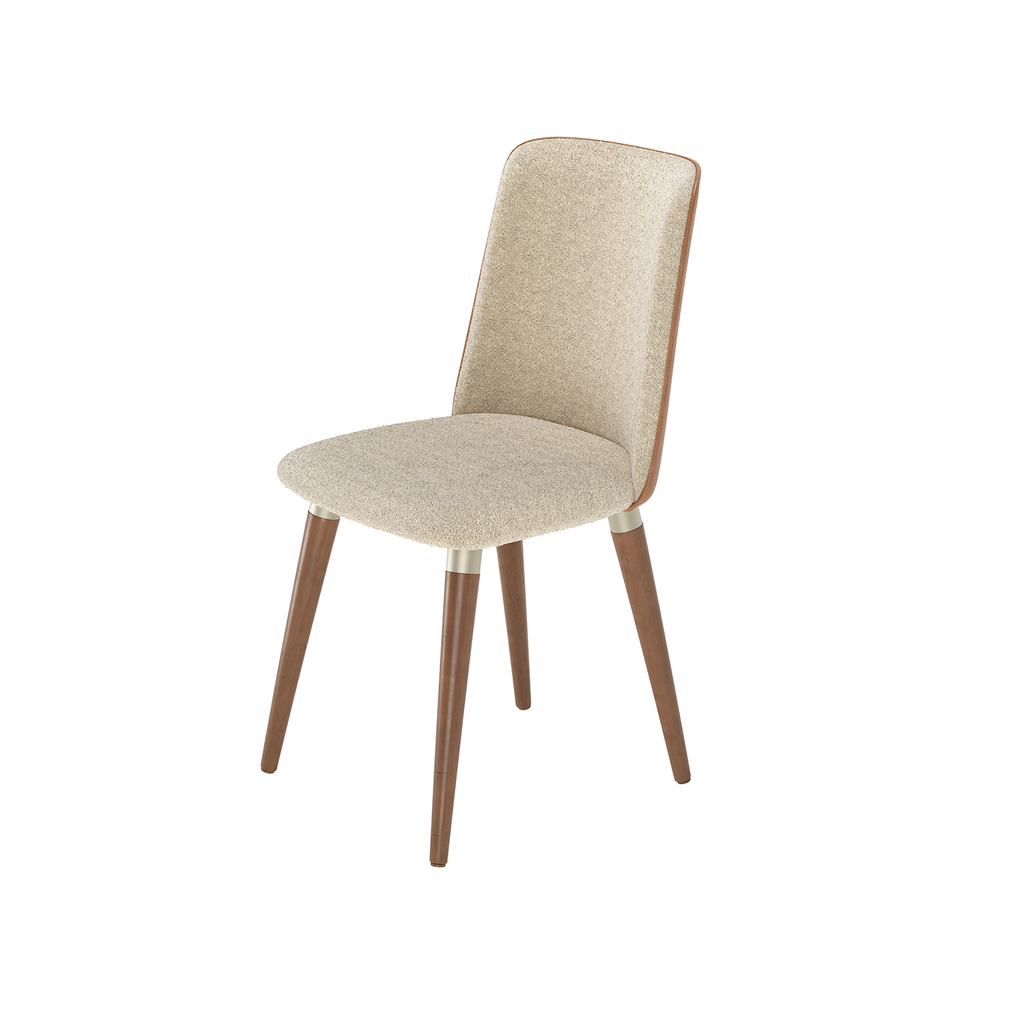 Cadeira Giratória Dakota Província Estofada Madeira Natural Tecido Boucle Caramelo