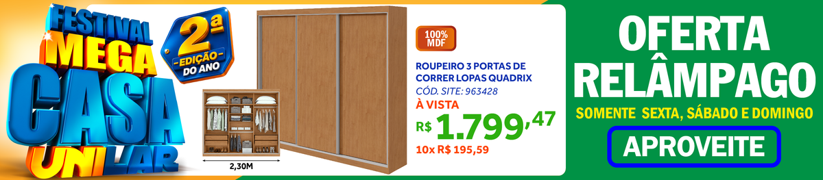Roupeiro Quadrix Lopas 230cm 3 Portas Correr 100% MDF Flex  Off White e Amêndoa