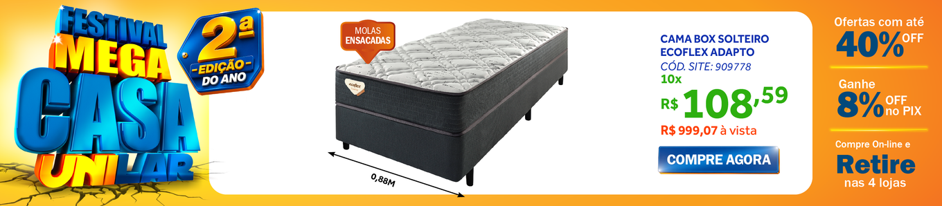 Conjunto Cama Box Solteiro Adapto Ecoflex 88x188x61 Molas Ensacadas Wide