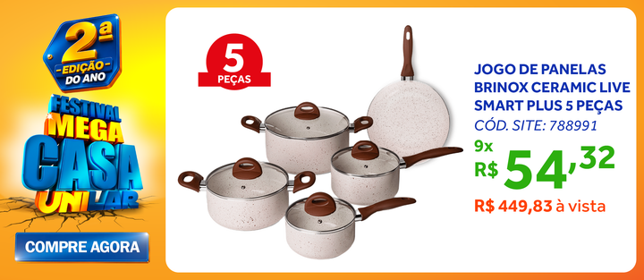 Jogo de Panelas Ceramic Life Brinox 5 Peças Indução Revestimento em Cerâmica Vanilla
