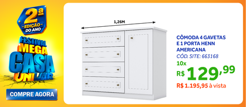 Cômoda Americana Henn 4 Gavetas 1 Porta Branco HP