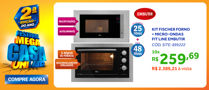 Kit Fischer de Embutir Forno Elétrico 48L Fit Line + Micro-ondas 25L Fit Line Inox 220V