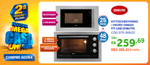 Kit Fischer de Embutir Forno Elétrico 48L Fit Line + Micro-ondas 25L Fit Line Inox 220V