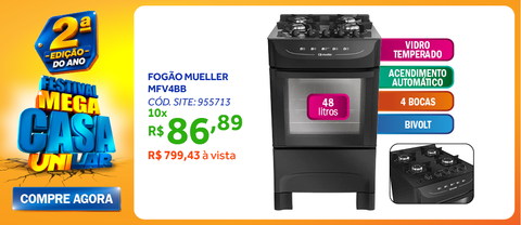 Fogão 4 Bocas Mueller MFV4BB Acendimento Automático Preto Bivolt