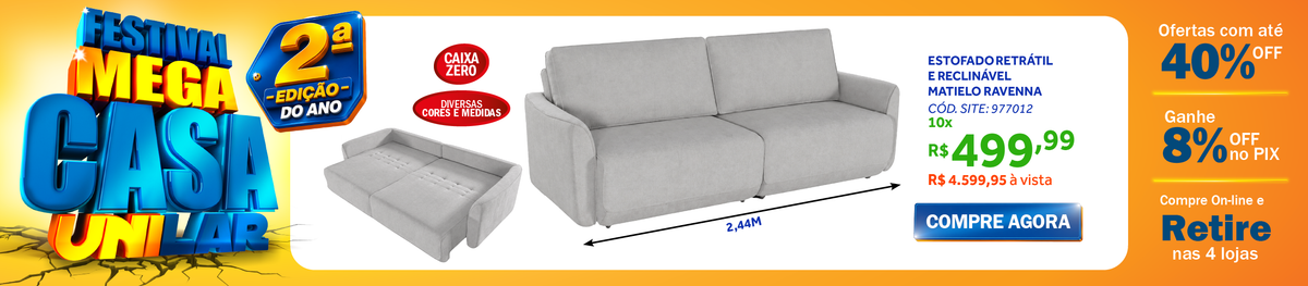 Sofá Ravenna 244cm Matielo 2 Assentos Retráteis Encostos Reclináveis Linho Cinza