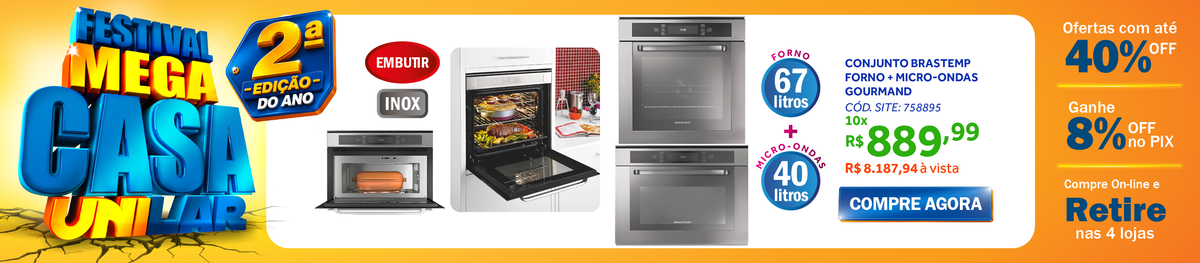 Kit Brastemp Gourmand de Embutir Forno Elétrico 67L+Micro-ondas 40L com Grill Inox 220V