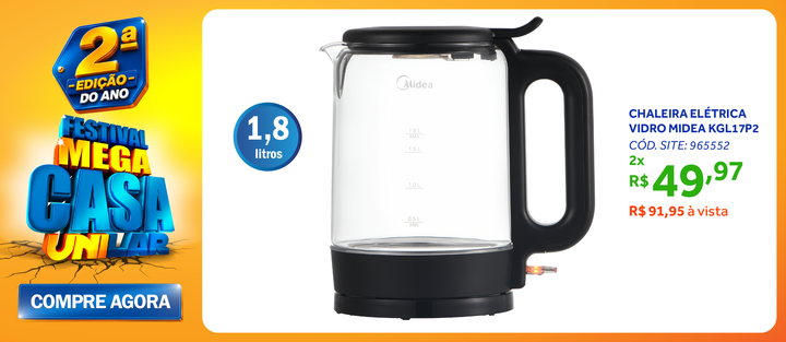 Chaleira Elétrica Midea 1,8L KGL17P2 Top Fill Glass Preto 220V